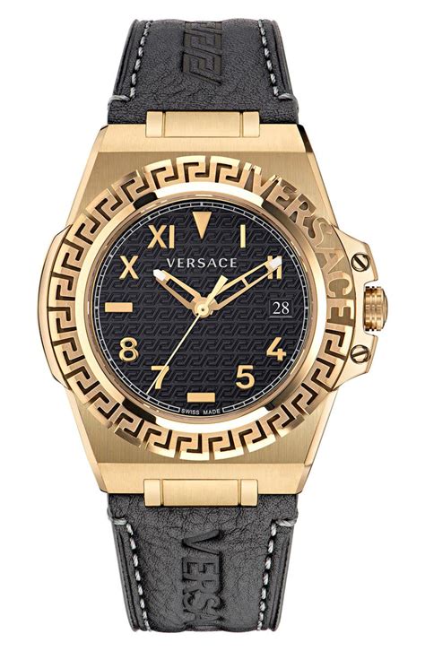 versace greek key leather strap watch|Versace Greca Reaction Leather Strap Watch, 44mm.